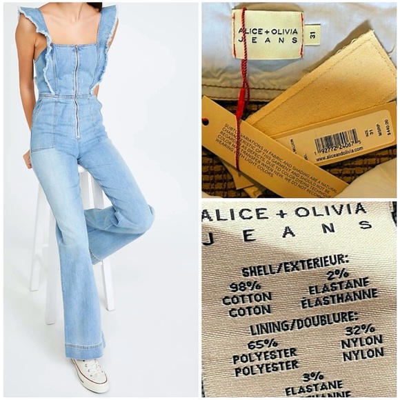 Alice + Olivia Gorgeous Wide Leg Open Back Denim Jeans Jumpsuit - Picture 14 of 16